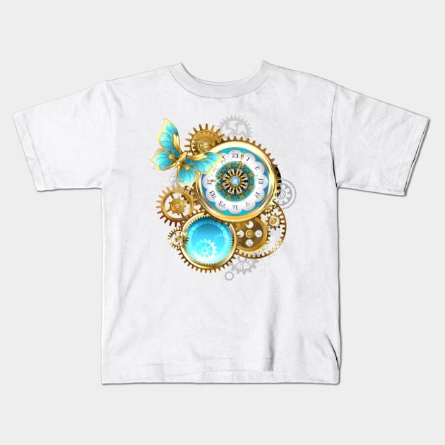 Clock and Gear with Butterfly ( Steampunk ) Kids T-Shirt by Blackmoon9